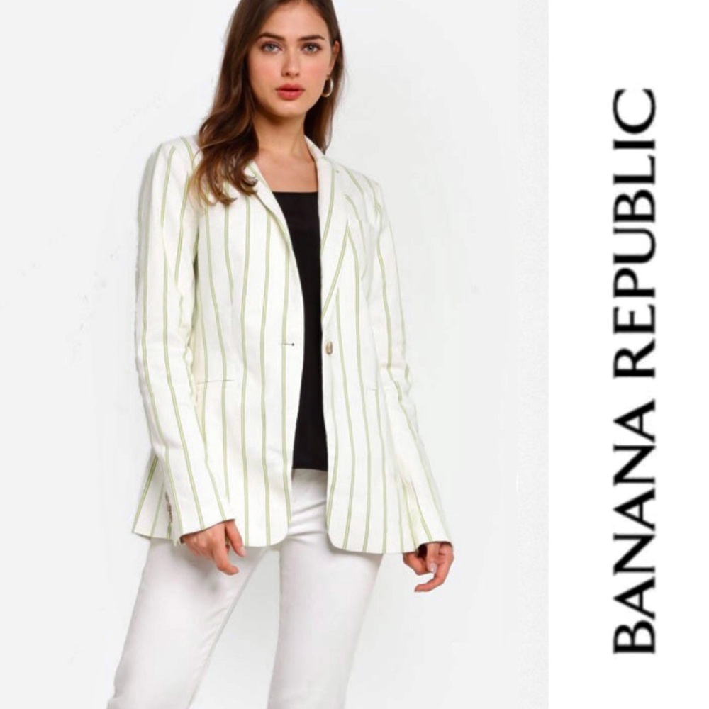 Banana republic striped white linen blazer NWT 4